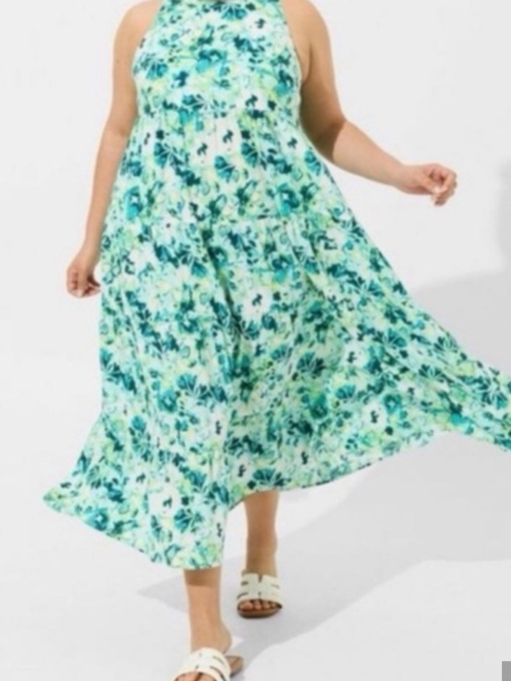 torrid Aqua and Teal Floral Halter Maxi Dress